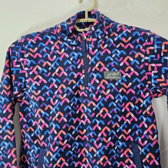Eddie Bauer Youth Kids Quest Fleece 1/4 Zip Pullover Blue Printed Geometric Sz L - Picture 2 of 12